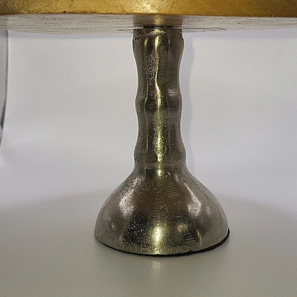 Wood and Aluminum Pedestal Cake Stand. Rubber Bottom for Easy Grip.